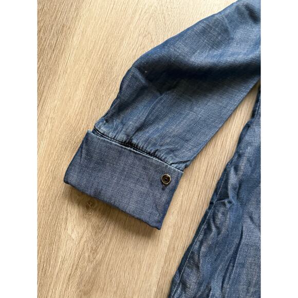 Elie Tahari Collared Tunic Blouse, Denim, Women's size Medium, Long Sleeve - Picture 6 of 7